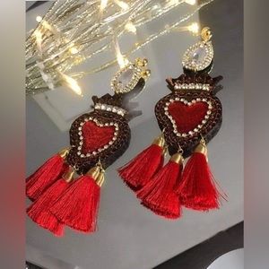 new long rhinestone heart earrings